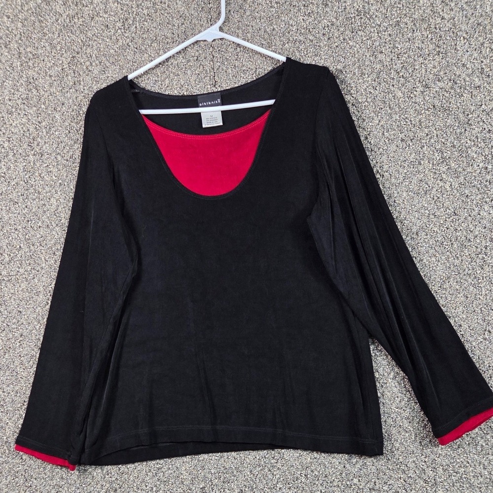 Citiknits Long Sleeve Shirt‎ Womens M Black Red Layered